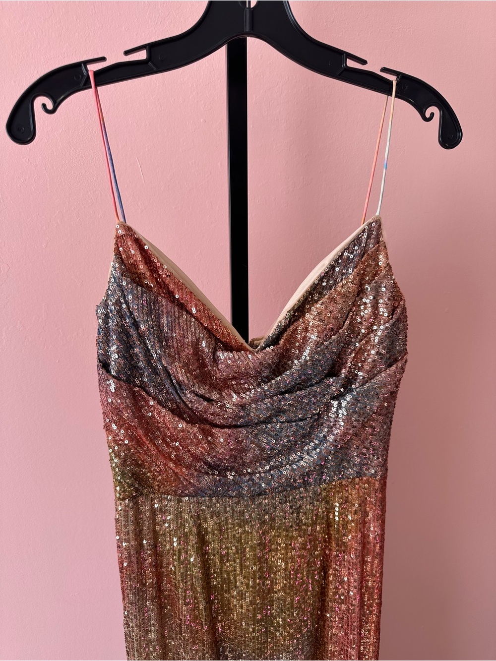 Theia Brynn Daydream Pastel Rainbow Sequin Cowl Neck Maxi Dress - Picture 4 of 7
